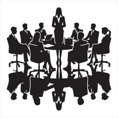 Silhouette of person Busineess meeting  ,  vector black color  , solide white colour background 
