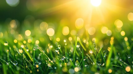 Obraz premium Morning Dew on Grass: A Sunrise Spectacle