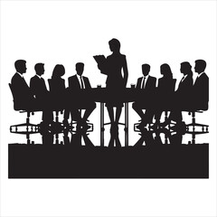 Silhouette of person Busineess meeting  ,  vector black color  , solide white colour background 