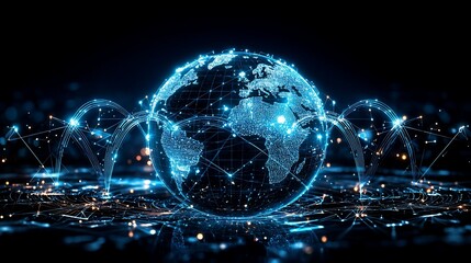 Global network connections visualized as a glowing earth with interconnected lines