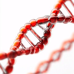Icon of a red DNA molecular structure in 3D, placed on a white surface.