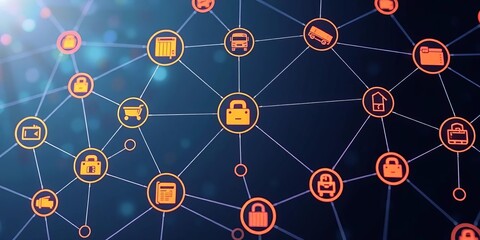 Network of connected logistics icons representing efficient supply chain management,  vector,  order