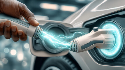 charging the electric vehicle with a futuristic design, and with a touch of innovation in the modern automobile industry