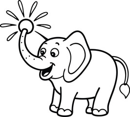 Fototapeta premium A happy elephant spraying water with its trunk