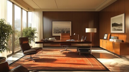 A stylish Mad Men-inspired office space with mid-century furniture 