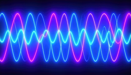 Looping digital sine waves emitting neon glow trails over dark background
