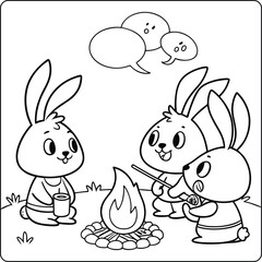 Adorable Bunnies Enjoying a Campfire A Fun Coloring Page