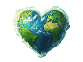 3D Of Heart Shaped Earth on Clouds on transparent background