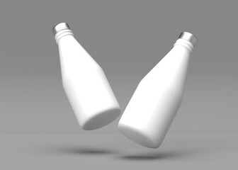 Two White Mockup Bottles with Silver Caps Falling