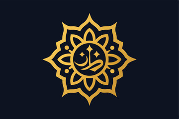 Luxurious golden mandala logo with arabic motifs