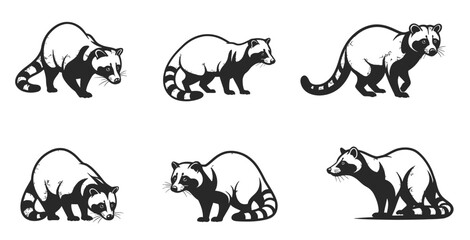 Raccoon icons set Silhouettes. vector. editable	