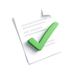 Fototapeta na wymiar 3D illustration of a document with a green checkmark.