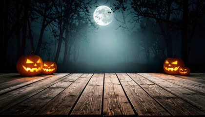 Spooky halloween background with empty wooden planks, dark horror background.