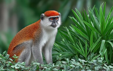 Red-capped monkey in jungle