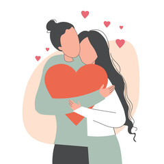 A couple in love is gently embracing, a girl and a guy with a symbol of love and intimacy, a romantic relationship.