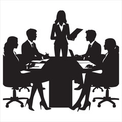 Obraz premium Silhouette of person Busineess meeting , vector black color , solide white colour background 