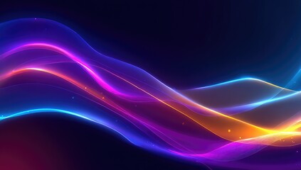 Fototapeta premium Abstract artwork featuring vibrant, glowing, multicolored waves flowing across a dark background, with subtle sparkle effects