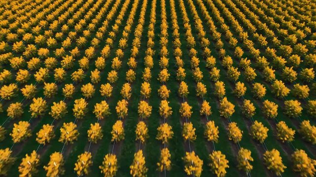 Orchard aerial view golden foliage trees