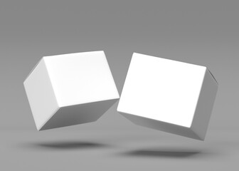 Two Blank White Cubes Levitating, Mockup for Product Packaging Design