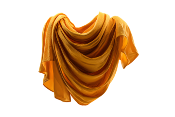 Elegant golden fabric drapery with flowing folds against a transparent background