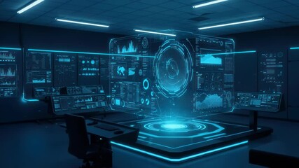 Futuristic server room with glowing screens and data center technology concept visualization - Powered by Adobe