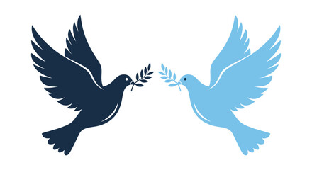Two Doves Holding Olive Branches in Flight Symbolizing Peace
