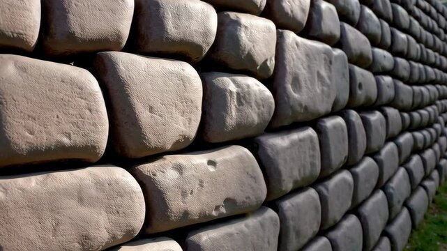 Ancient inca stone wall stretching into andean landscape