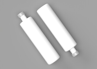 Blank White Bottle and Tube Mockup on Gray Background