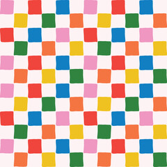 Bright and Colorful checkered seamless pattern. Hand-drawn Gingham checks surface print repeat design for fabric, wallpaper, stationery, gift wrap, kids clothing. 