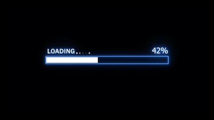 55% loading icon animation background. Neon Loading bar sign progress 0 to 55 percent.