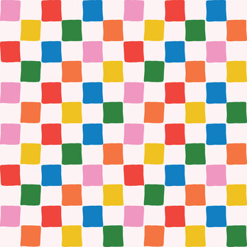 Bright and Colorful checkered seamless pattern. Hand-drawn Gingham checks surface print repeat design for fabric, wallpaper, stationery, gift wrap, kids clothing. 