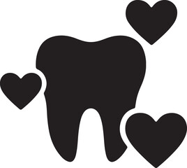 Tooth surrounded by hearts icon silhouette vector. Perfect for dental care, customer love, and patient trust.
