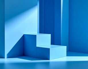 Abstract Geometry Scene with Shadow and Light – Blue Background for Luxury Display

