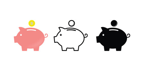 Piggy Bank Icons with Coins – Money Saving Symbol Set