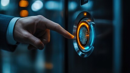 Modern Style Finger Scanning Biometric Authentication Access Button on Device