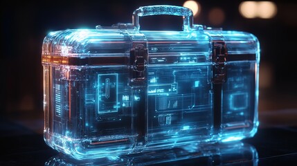 Futuristic Glowing Cybernetic Briefcase with Intricate Circuitry and Metallic Accents