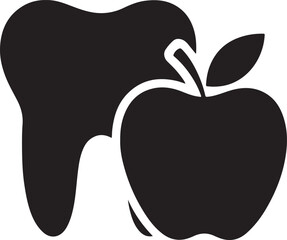 Tooth with apple icon silhouette vector. Perfect for dental diet, oral health, nutrition, and wellness concepts.