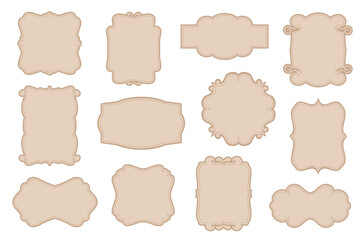 Vintage label frames. Luxury blanks, elegant empty shapes, decorative curls borders, classic ornamental curls elements, calligraphic cards, wedding template splendid vector isolated set