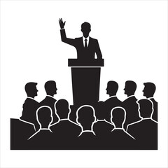 Silhouette of person Business presentation  ,  vector black color  , solide white colour background 