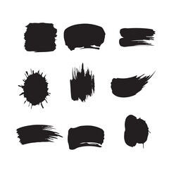 A collection of diverse black paint strokes and splatter shapes on a white background vector art