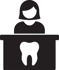 Receptionist at dental front desk icon silhouette vector. Perfect for dental office, patient support, and service.