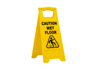Caution Wet Floor Sign Yellow AFrame Warning isolated on transparent baackground