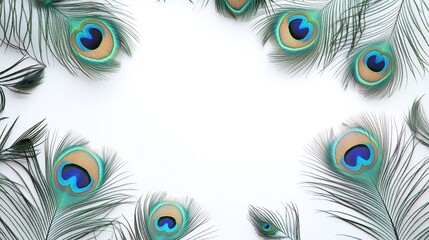Obraz premium Peacock feathers arranged in a frame