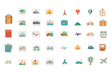 Fototapeta premium vector travel icons,Templates for landing pages, travel banners, infographics with travel elements, Vector illustrations with travel elements, Conceptual travel posters in a realistic style.