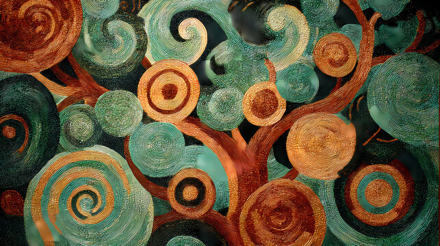 fine art series promo | mythic rebirth | melancholic beauty | emerald and copper | spiritual axis layout | spiraling vines | flat body abstraction | flat pattern painting | spiritual allegory |