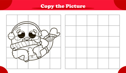 Copy The Image Activity Game For Kids With Cute Walrus In Ugly Christmas Sweater, Cartoon Style