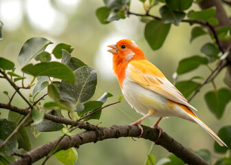 A vibrant robin redbreast perches on a snow-dusted branch, its orange breast a beacon in the winter garden ai generated