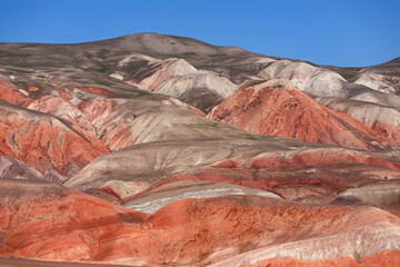 Beautiful mountains with red soil in Khizi. Azerbaijan.
