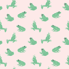 Hand-drawn green frog seamless pattern for kids textile print, wallpaper, wrapping paper, backgrounds etc. 