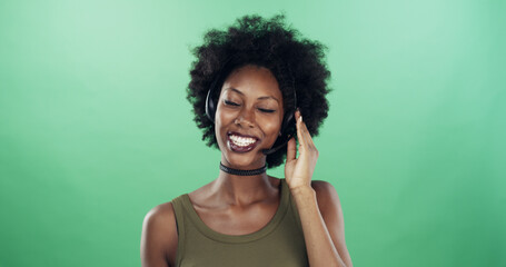 Call center, smile and fashion with black woman in studio for virtual stylist, retail or customer...